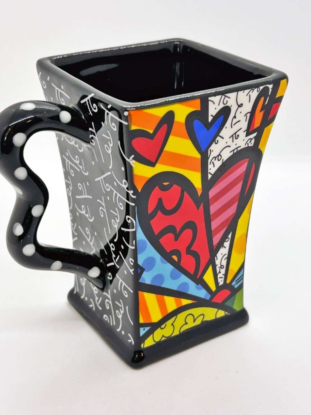 Romero Britto "A New Day" Square Heart Coffee Mug - Rare Retired Giftcraft